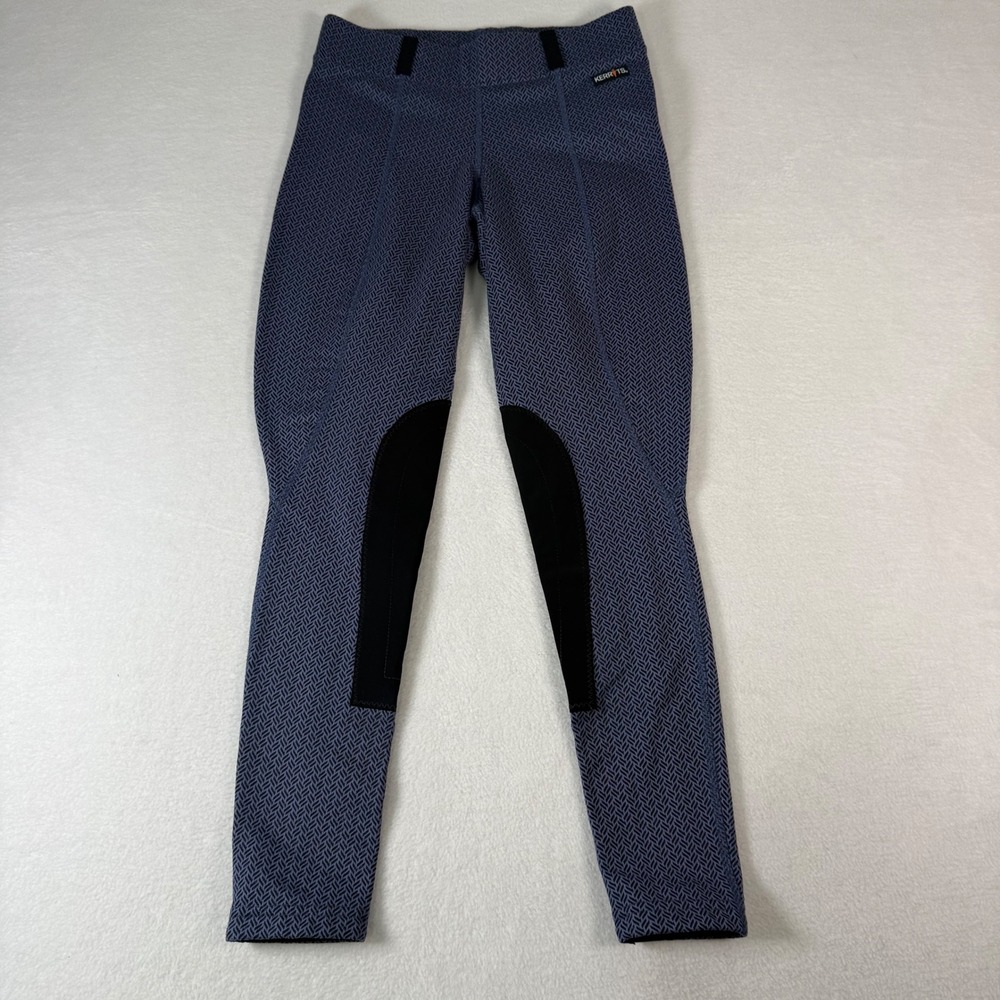 Kerrits Flow Rise Performance Tights S Blue Herringbone Knee Patch Equestrian